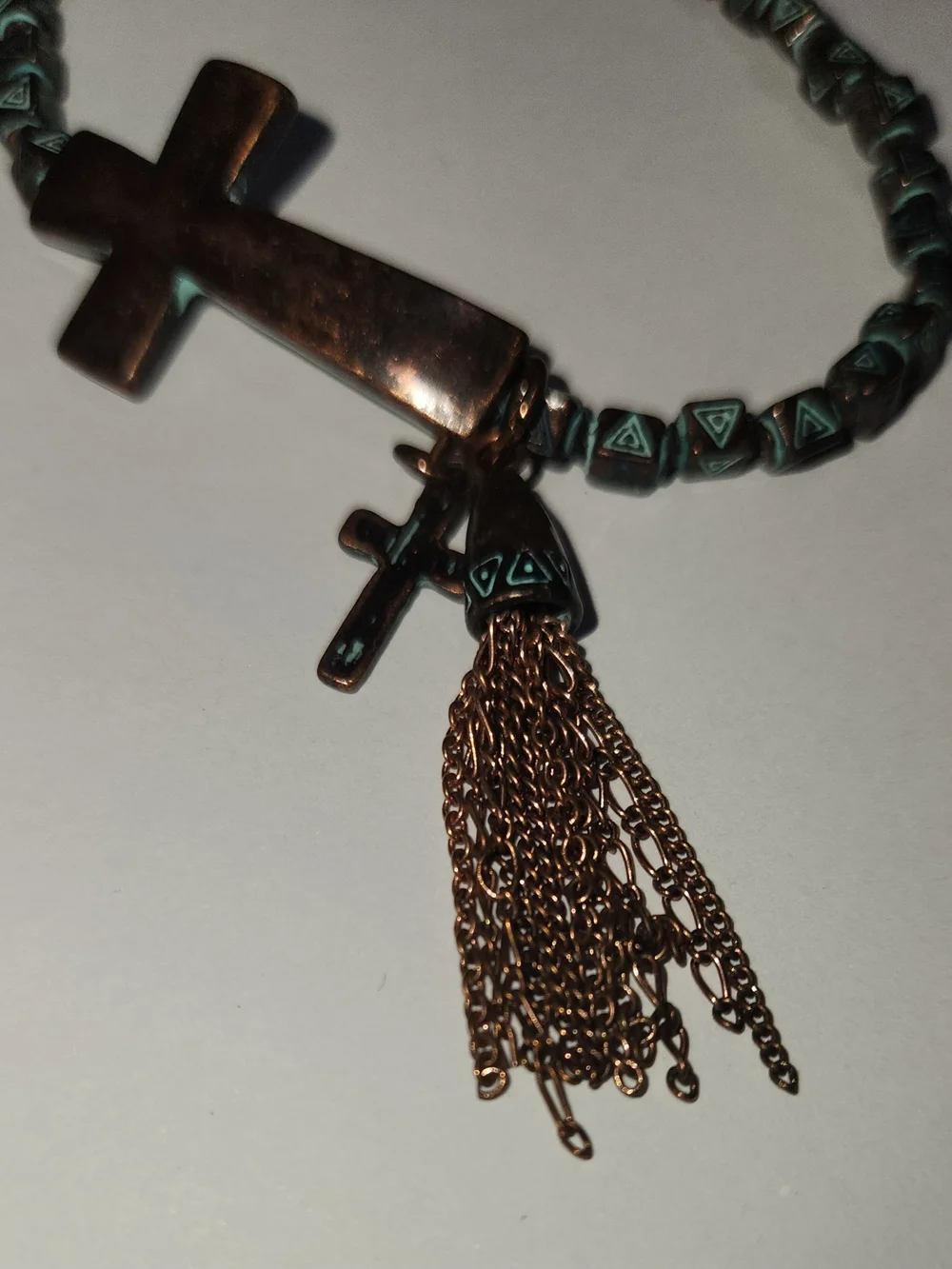 Vintage Stretch Bracelet Copper Cross Tassel 3/4